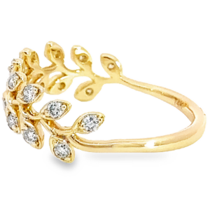 14K Gold Round Brilliant Diamond Leaf Fashion Ring