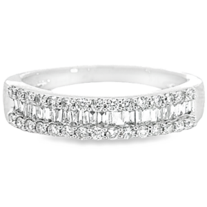 14K Gold Tapered Baguette and Round Brilliant Diamond Band