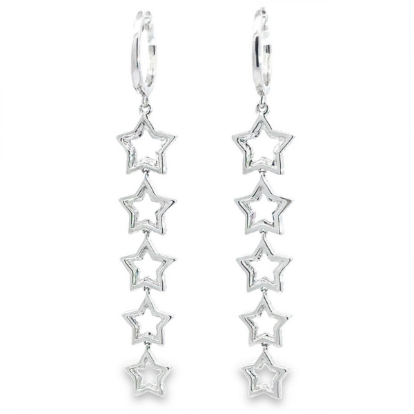 14K Gold Graduated Diamond Star Fashion Earrings - Image 3