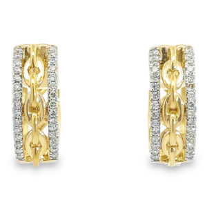 14K Gold Chain Link Diamond Huggie Hoop Earrings | Dallas TX
