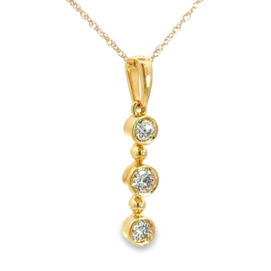 14K Gold Three-Stone Bezel Set Diamond Line Pendant Necklace