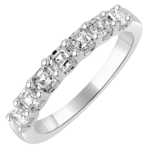 14K White Gold Seven-Stone Asscher Cut Diamond Wedding Band - Dallas TX