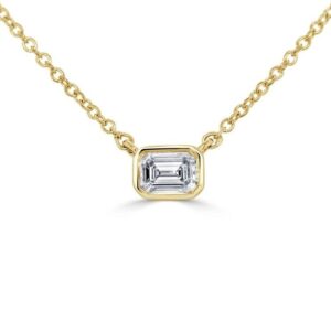 14K Gold Bezel-Set Emerald Cut Diamond Solitaire Necklace | Dallas TX
