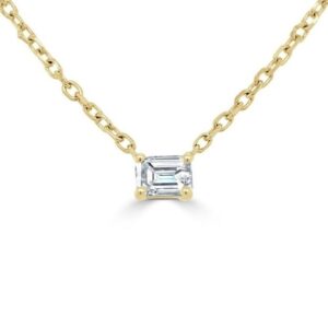 14K Gold Classic Emerald Cut Diamond Solitaire Necklace | Dallas TX | Mariloff