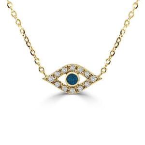 14K Yellow Gold Evil Eye Diamond & Sapphire Necklace | Dallas TX | Mariloff Diamonds
