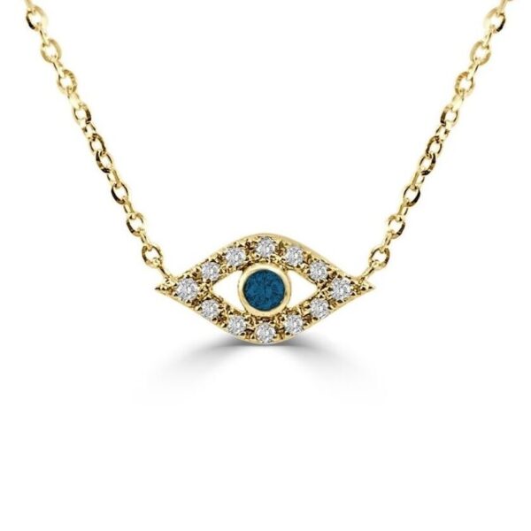 14K Yellow Gold Evil Eye Diamond & Sapphire Necklace | Dallas TX | Mariloff Diamonds