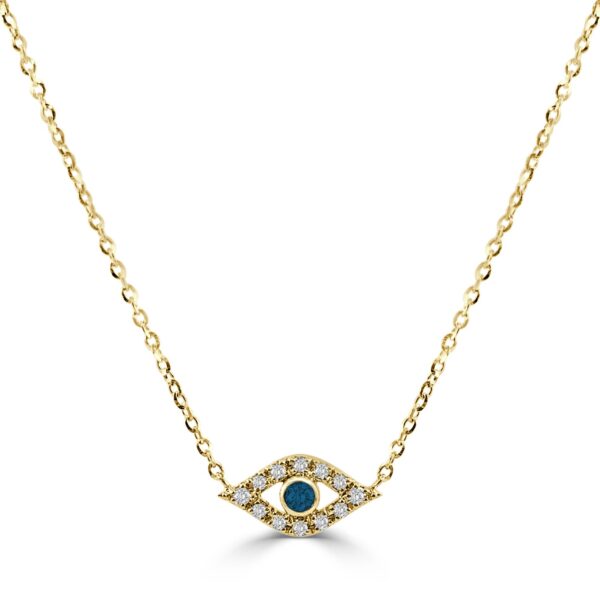 14K Yellow Gold Evil Eye Diamond & Sapphire Necklace | Dallas TX | Mariloff Diamonds & Fine Jewelry