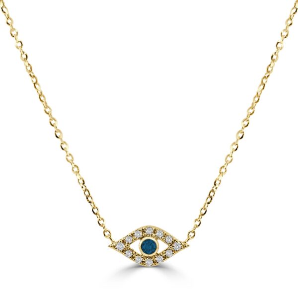 14K Yellow Gold Evil Eye Diamond & Sapphire Necklace | Dallas TX | Mariloff Diamonds & Fine Jewelry