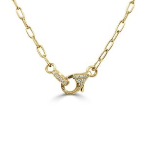 14K Gold Reversible Diamond Clasp Paperclip Necklace