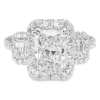 14K Gold Three-Stone Halo Emerald-Cut Side Stone Radiant Diamond Engagement Ring - Dallas TX