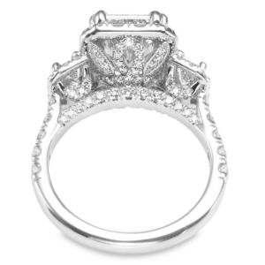 14K Gold Three-Stone Halo Emerald-Cut Side Stone Radiant Diamond Engagement Ring - Dallas TX