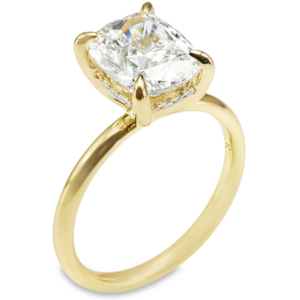 14K Yellow Gold Hidden-Halo Basket 2MM Cushion Cut Diamond Solitaire Engagement Ring - Dallas TX