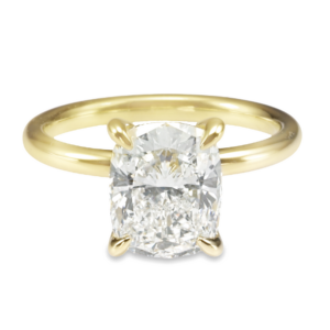 14K Yellow Gold Hidden-Halo Basket 2MM Cushion Cut Diamond Solitaire Engagement Ring - Dallas TX