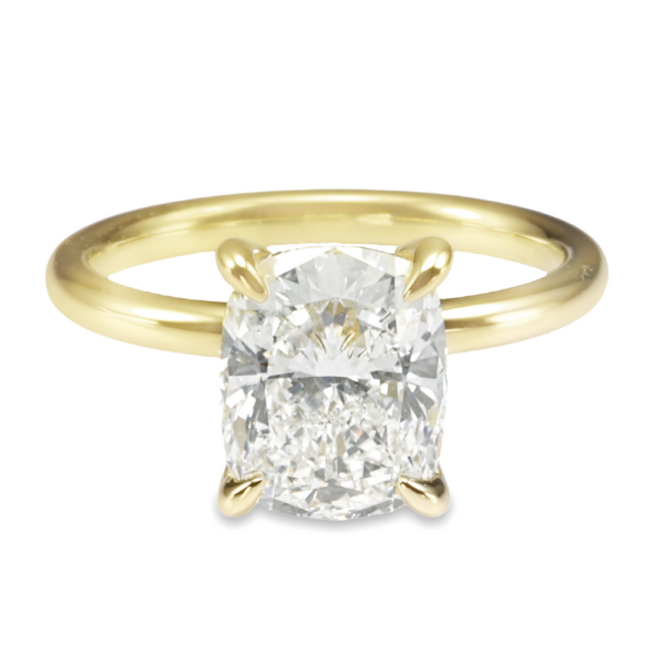 14K Yellow Gold Hidden-Halo Basket 2MM Cushion Cut Diamond Solitaire Engagement Ring - Dallas TX