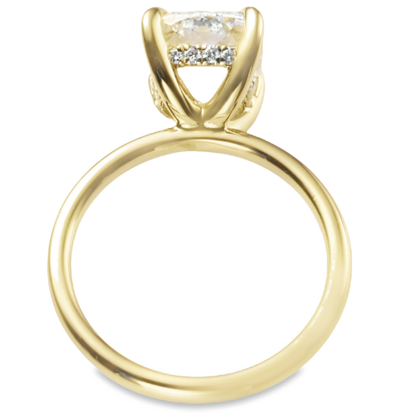 14K Yellow Gold Hidden-Halo Basket 2MM Cushion Cut Diamond Solitaire Engagement Ring - Dallas TX