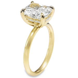 14K Yellow Gold Hidden-Halo Basket 2MM Cushion Cut Diamond Solitaire Engagement Ring - Dallas TX