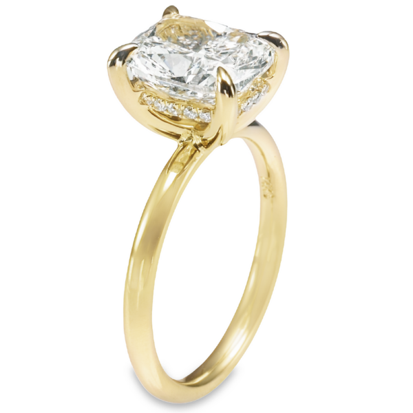 14K Yellow Gold Hidden-Halo Basket 2MM Cushion Cut Diamond Solitaire Engagement Ring - Dallas TX
