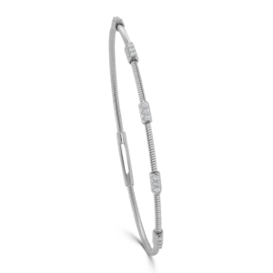 14K Gold Flexible Wire Diamond Station Stackable Bangle