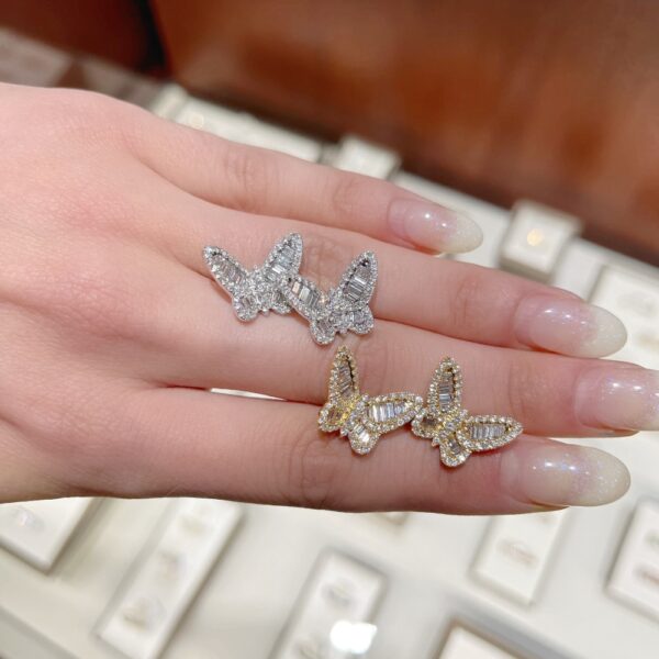 18K Gold Baguette & Round Diamond Butterfly Studs - Dallas TX - Mariloff Diamonds & Fine Jewelry