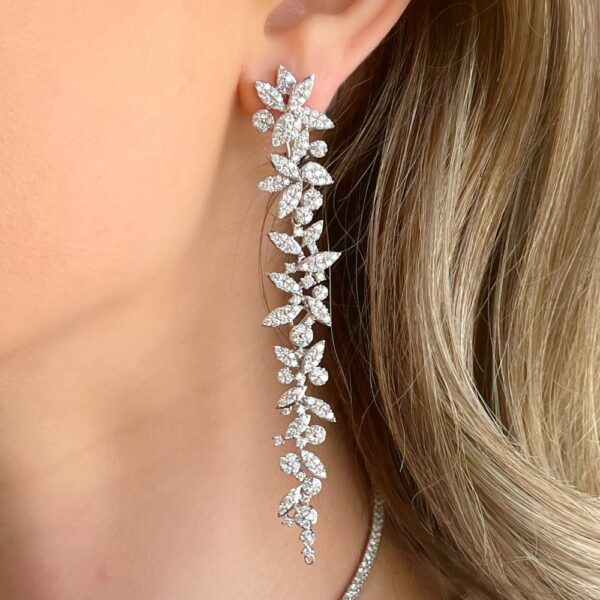 18K Gold Diamond Flower Dangle-Hoop Earrings | Dallas TX | Mariloff Diamonds & Fine Jewelry