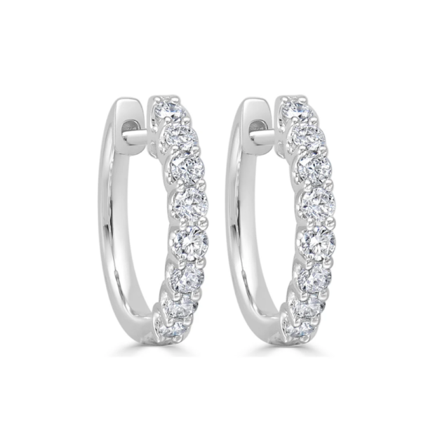 14K Gold Classic 1/2 Inch Round Diamond Huggie Earrings - Image 2