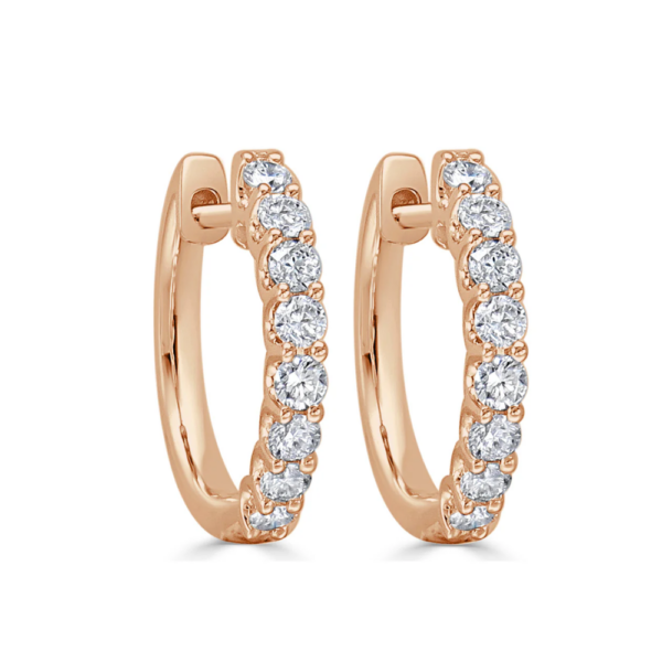 14K Gold Classic 1/2 Inch Round Diamond Huggie Earrings - Image 3