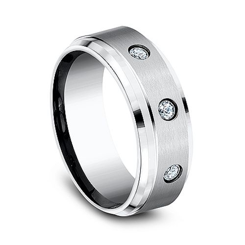 Cobalt 8MM Diamond Bezel Set Men's Wedding Ring - Dallas TX