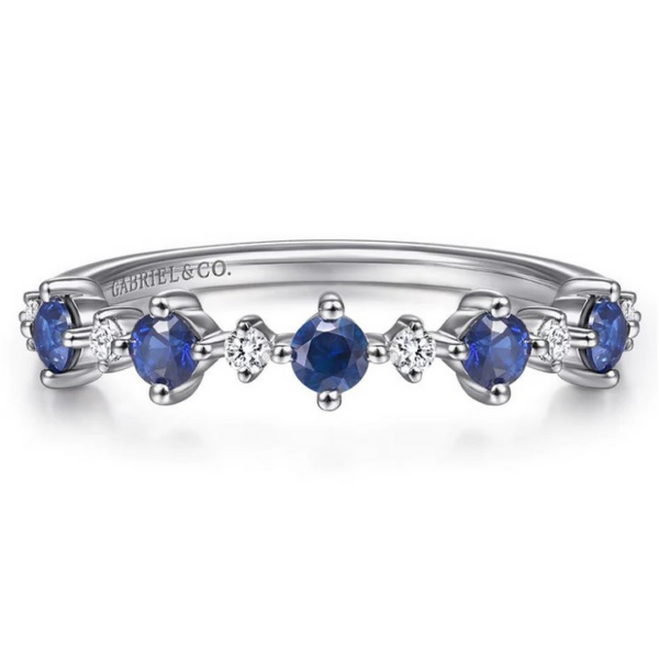 14K Gold Prong Set Sapphire and Diamond Alternating Wedding Band - Dallas TX