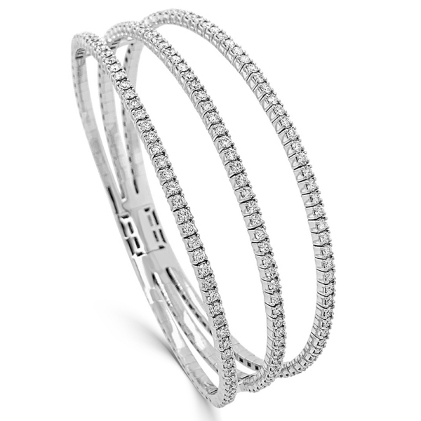 14K White Gold Three-Row Negative Space Diamond Bangle - Dallas TX