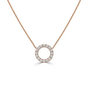 14K Rose Gold Classic Diamond Open Circle Pendant Necklace - Dallas TX