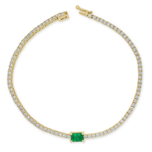 14K Gold Green Emerald and Diamond Tennis Bracelet