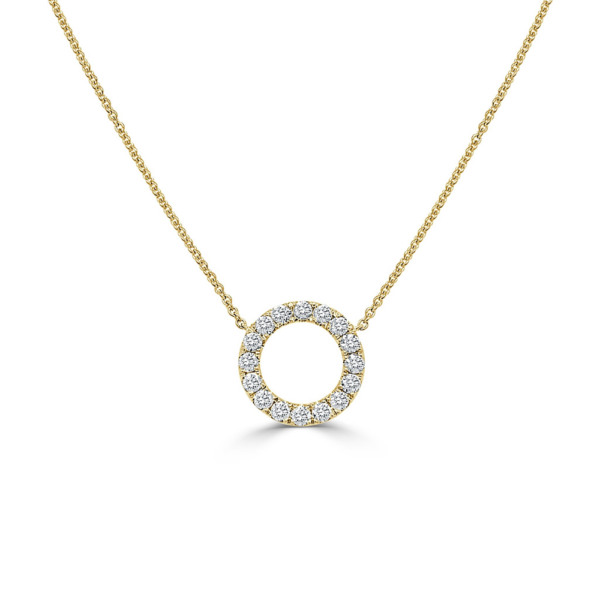 14K Yellow Gold Classic Diamond Open Circle Pendant Necklace - Dallas TX
