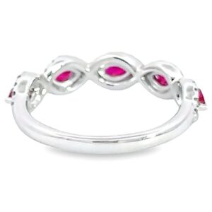 14K White Gold Halo Marquise Ruby & Diamond Scalloped Band - Dallas TX - Mariloff Diamonds