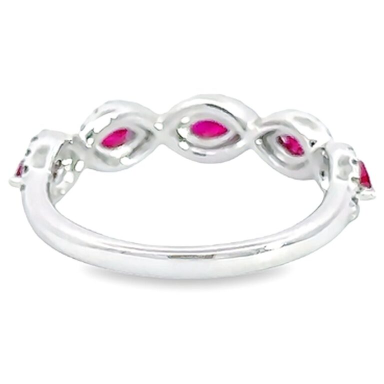 14K White Gold Halo Marquise Ruby & Diamond Scalloped Band - Dallas TX - Mariloff Diamonds