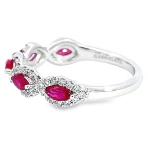 14K White Gold Halo Marquise Ruby & Diamond Scalloped Wedding Band - Mariloff Diamonds