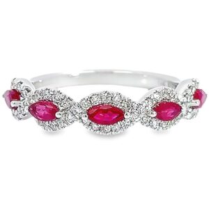 14K White Gold Halo Marquise Ruby & Diamond Scalloped Ring - Dallas TX