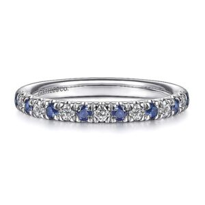 14K White Gold Sapphire and Diamond Alternating Wedding Ring - Dallas TX