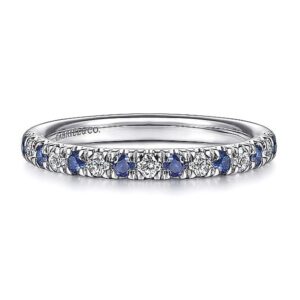 14K White Gold Sapphire and Diamond Alternating Wedding Ring - Dallas TX Jewelry Store