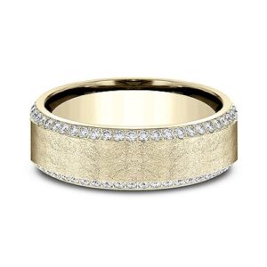 14K Yellow Gold 7MM Swirl Diamond Men's Wedding Ring - Dallas TX