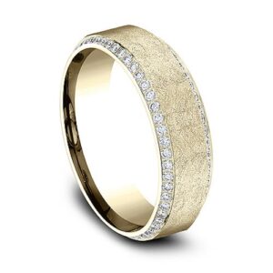 14K Yellow Gold 7MM Swirl Diamond Men's Wedding Band - Dallas TX