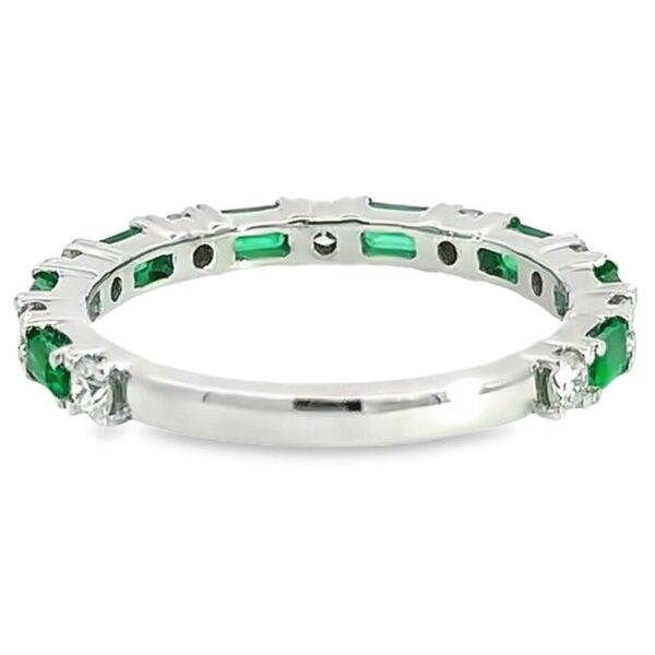 14K White Gold Alternating Green Emerald and Diamond Band - Mariloff