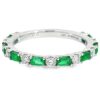 14K White Gold Alternating Green Emerald and Diamond Band - Dallas TX