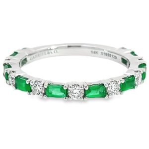 14K White Gold Alternating Green Emerald and Diamond Band - Dallas TX