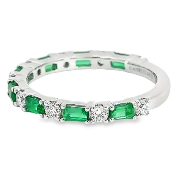 14K White Gold Alternating Green Emerald and Diamond Wedding Ring - Dallas TX