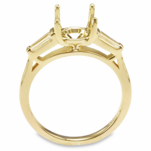 14K Gold Three-Stone Tapered Baguette Cathedral Diamond Engagement Mounting Engagement Rings 10