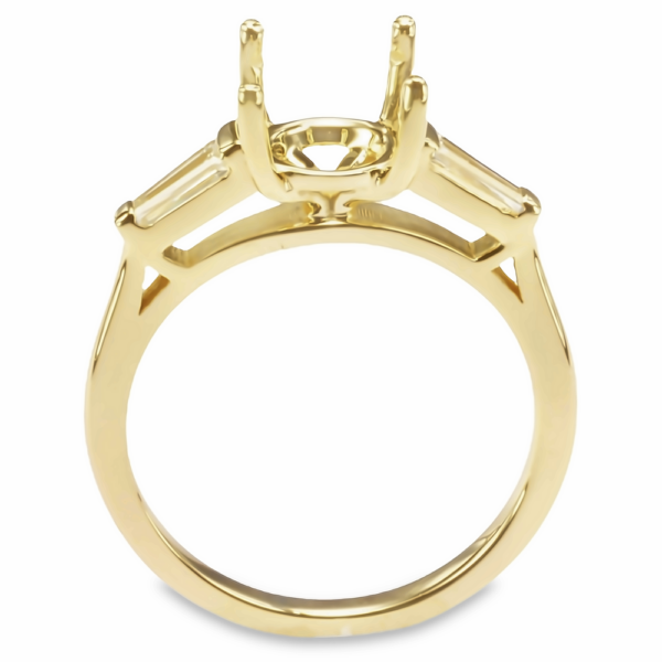 14K Gold Three-Stone Tapered Baguette Cathedral Diamond Engagement Mounting - Image 5