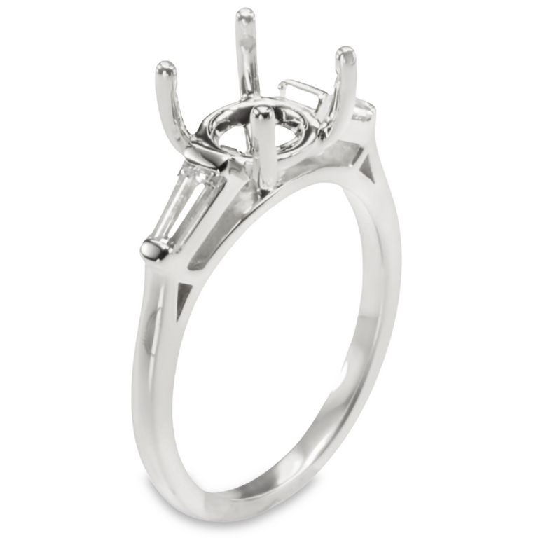 14K Gold Three-Stone Tapered Baguette Cathedral Diamond Engagement Mounting Engagement Rings 8