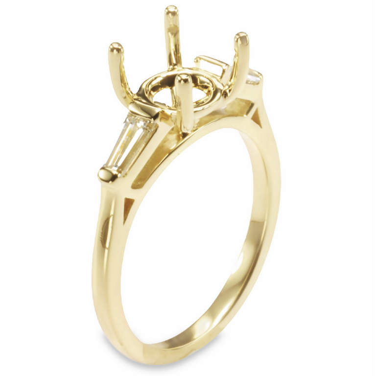 14K Gold Three-Stone Tapered Baguette Cathedral Diamond Engagement Mounting Engagement Rings 7