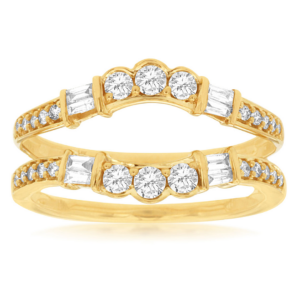 14K Yellow Gold Round and Baguette Diamond Ring Guard - Mariloff Diamonds