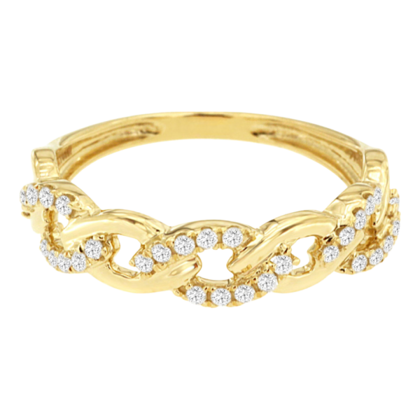 14K Yellow Gold Dainty Alternating Link Diamond Fashion Ring - Dallas TX